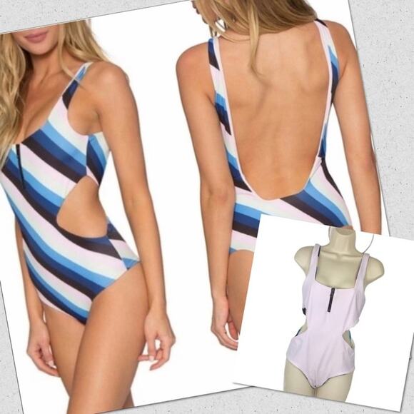 Reversible NWT One Piece Swimsuit Tavik Solid & Striped Pink Blue & White - Picture 1 of 7